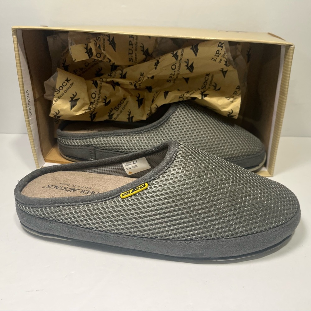 Deer Stags Mesh Gray Slippers Slip On Supro Sock Size 8M NEW